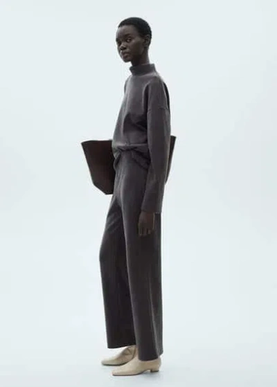 Mango Corduroy Straight Trousers Dark Heather Grey