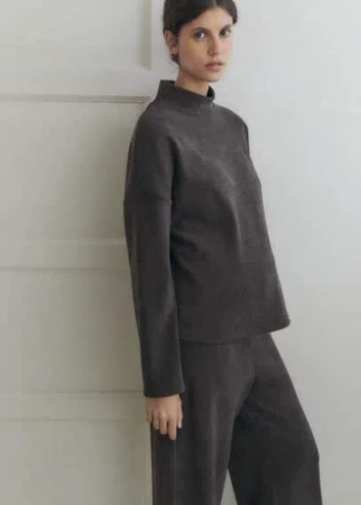 Mango Corduroy Trousers With Elastic Waist Dark Heather Grey