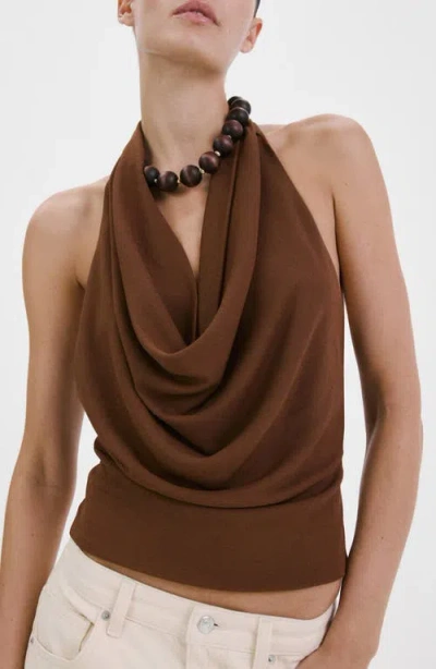 Mango Coris Draped Halter Top In Brown