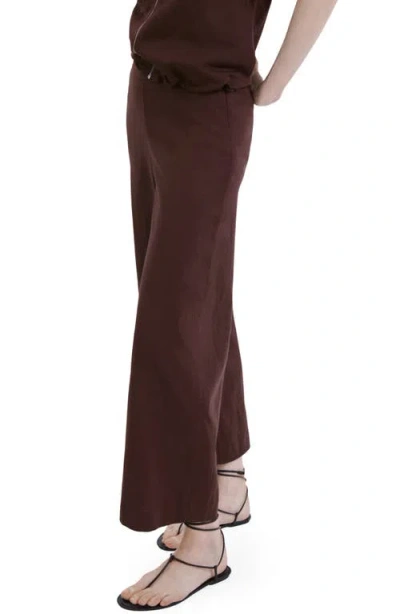 Mango Cotton & Linen Blend Crop Straight Leg Pants In Brown