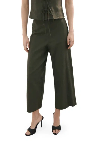 Mango Cotton & Linen Blend Crop Straight Leg Pants In Green