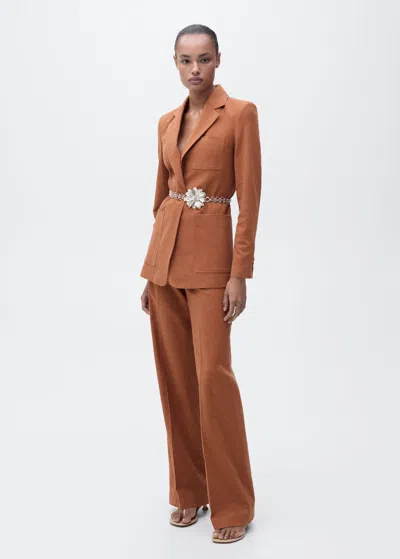 Mango Cotton And Linen Blend Suit Blazer Caramel