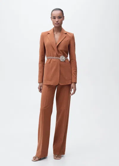 Mango Cotton And Linen Blend Suit Pants Caramel