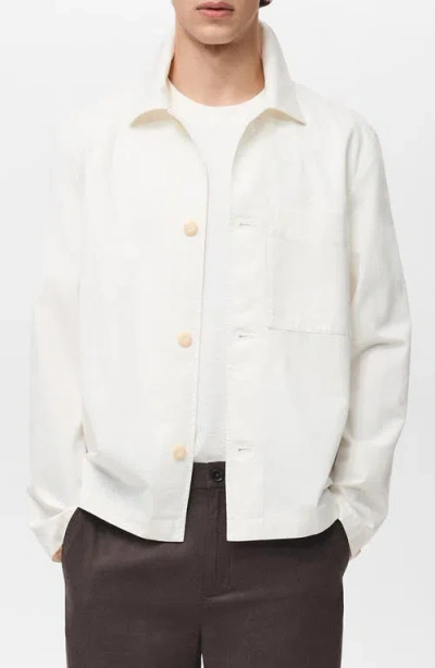 Mango Cotton & Linen Button-up Overshirt In White