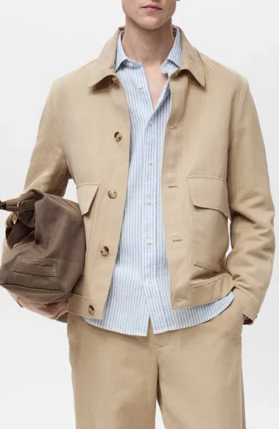 Mango Cotton & Linen Jacket In Beige