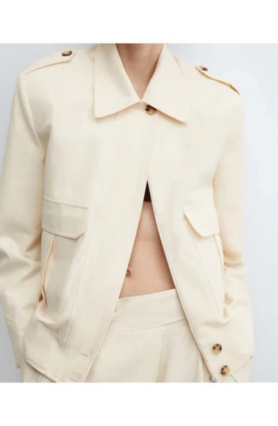 Mango Cotton & Linen Jacket In Natural Ivory