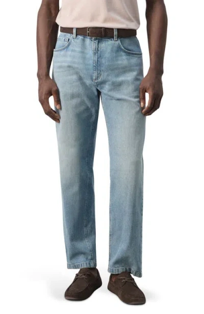 Mango Cotton & Linen Straight Leg Jeans In Blue