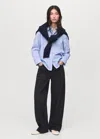 Mango Cotton And Lyocell Blend Straight Shirt Sky Blue