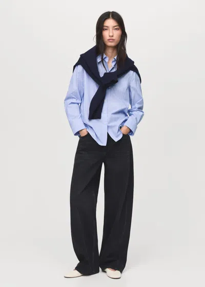 Mango Cotton And Lyocell Blend Straight Shirt Sky Blue