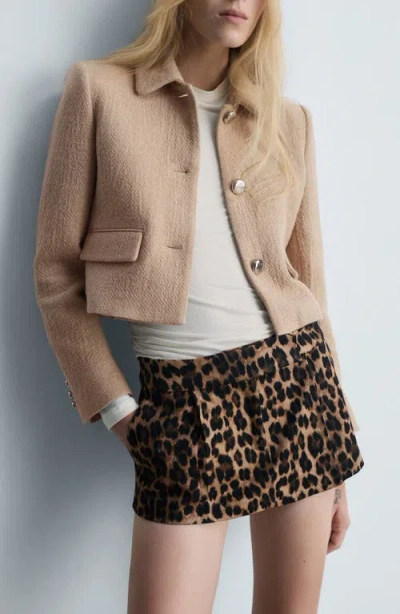 Mango Cotton Blend Crop Jacket In Medium Brown