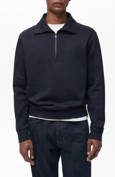 Mango Cotton Blend Half Zip Sweatshirt In Night Blue