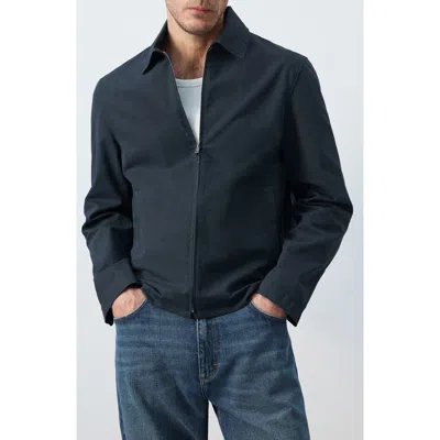 Mango Cotton Blend Jacket In Blue