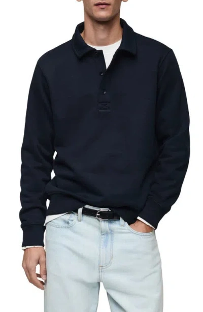Mango Cotton Blend Polo Sweatshirt In Blue