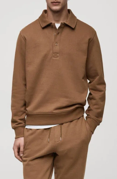 Mango Cotton Blend Polo Sweatshirt In Brown