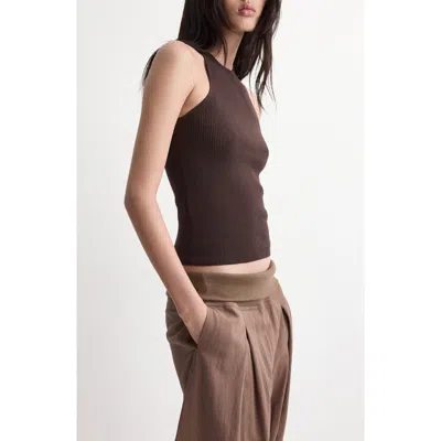 Mango Cotton Blend Rib Sweater Tank In Brown