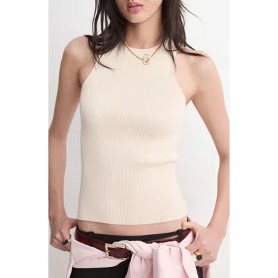 Mango Cotton Blend Rib Sweater Tank In White