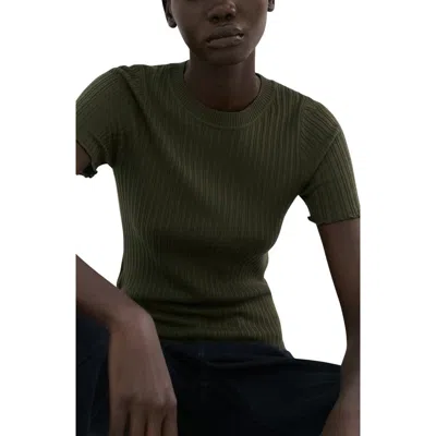 Mango Cotton Blend Rib T-shirt In Green