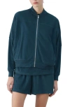 Mango Cotton Blend Terry Bomber Jacket In Green