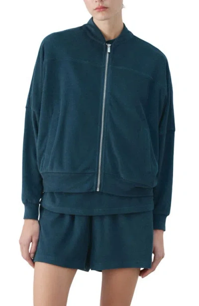 Mango Cotton Blend Terry Bomber Jacket In Green