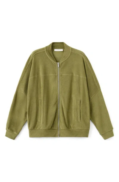 Mango Cotton Blend Terry Bomber Jacket In Green