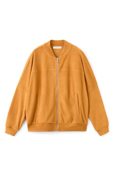 Mango Cotton Blend Terry Bomber Jacket In Yellow