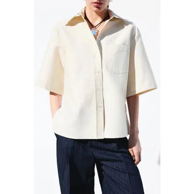 Mango Cotton Blend Tie Back Button-up Shirt In Neutral