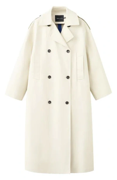 Mango Cotton Blend Trench Coat In White