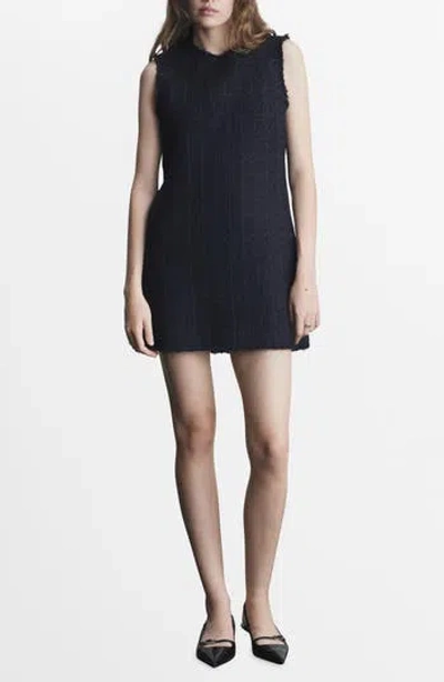 Mango Cotton Blend Tweed Minidress In Blue
