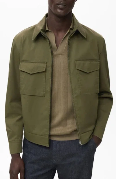 Mango Cotton Blend Twill Zip Jacket In Green