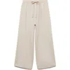 Mango Cotton Blend Wide Leg Drawstring Pants In Sand