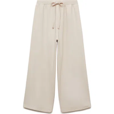 Mango Cotton Blend Wide Leg Drawstring Pants In Sand