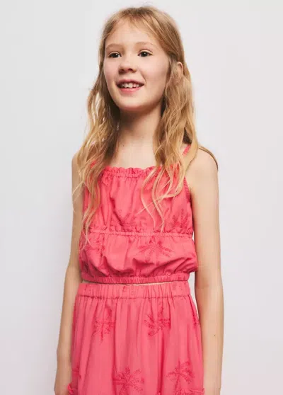 Mango Kids' Cotton Blouse With Embroidered Details In Strawberry