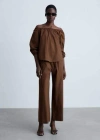 Mango Cotton Blouse With Gathered Neck In Brown