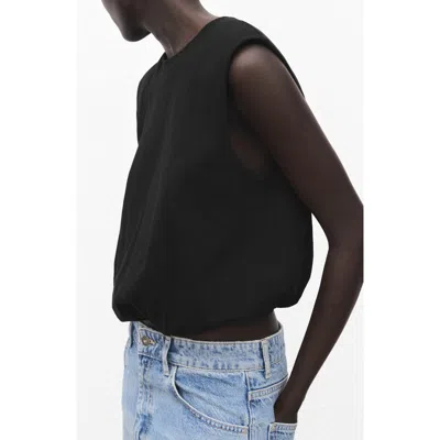Mango Cotton Bubble Hem Crop Top In Black