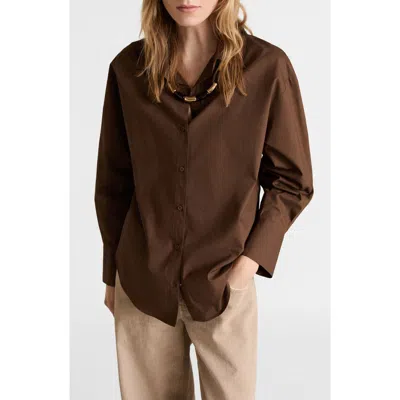 Mango Cotton Button-up Shirt In Brown