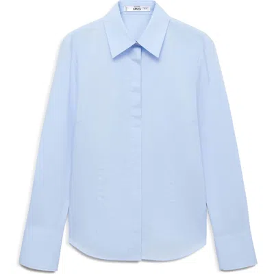 Mango Cotton Button-up Shirt In Sky Blue