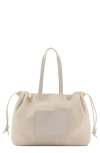 Mango Cotton Canvas & Leather Shoulder Bag In Ecru