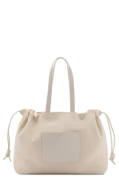 Mango Cotton Canvas & Leather Shoulder Bag In Ecru