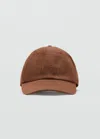 Mango Cotton Cap With Embroidered Slogan Brown