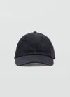 Mango Cotton Cap With Embroidered Slogan Dark Blue In Blue