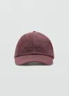 Mango Cotton Cap With Embroidered Slogan Maroon In Burgundy