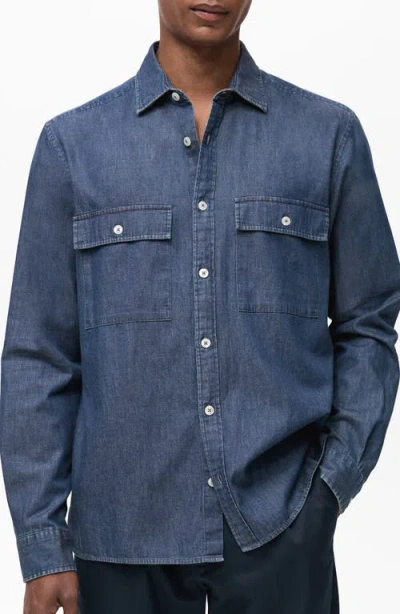 Mango Cotton Chambray Button-up Shirt In Dark Blue