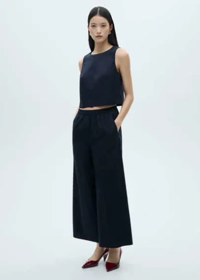 Mango Cotton Crop Top Dark Navy In Bleu Marine Foncé