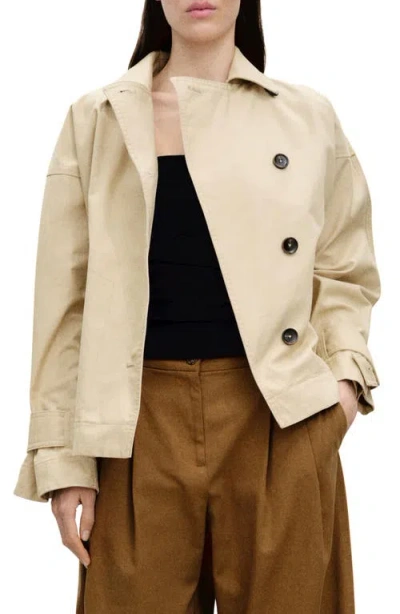 Mango Cotton Crop Trench Coat In Light/pastel Grey