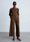 Mango Cotton Wide Leg Pants In Brown
