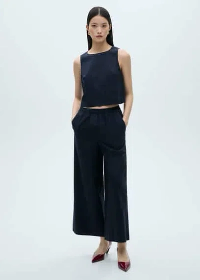 Mango Cotton Culotte Trousers Dark Navy In Bleu Marine Foncé