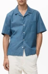 Mango Cotton Denim Camp Shirt In Blue