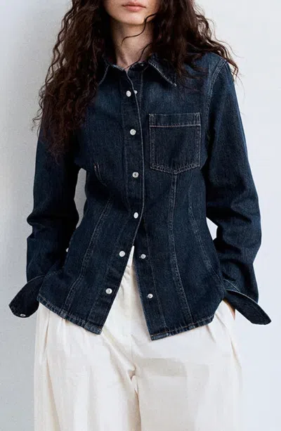 Mango Cotton Denim Shirt In Black