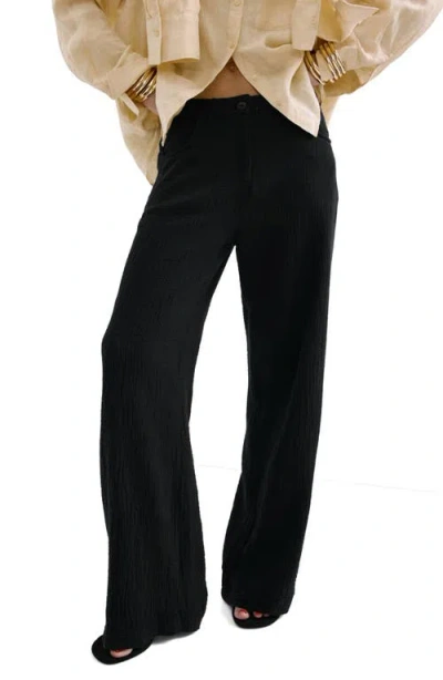 Mango Cotton Double Gauze Straight Leg Pants In Black