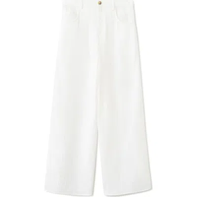 Mango Cotton Double Gauze Straight Leg Pants In White